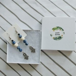 Blue Jasper Hamsa Aroma Earrings